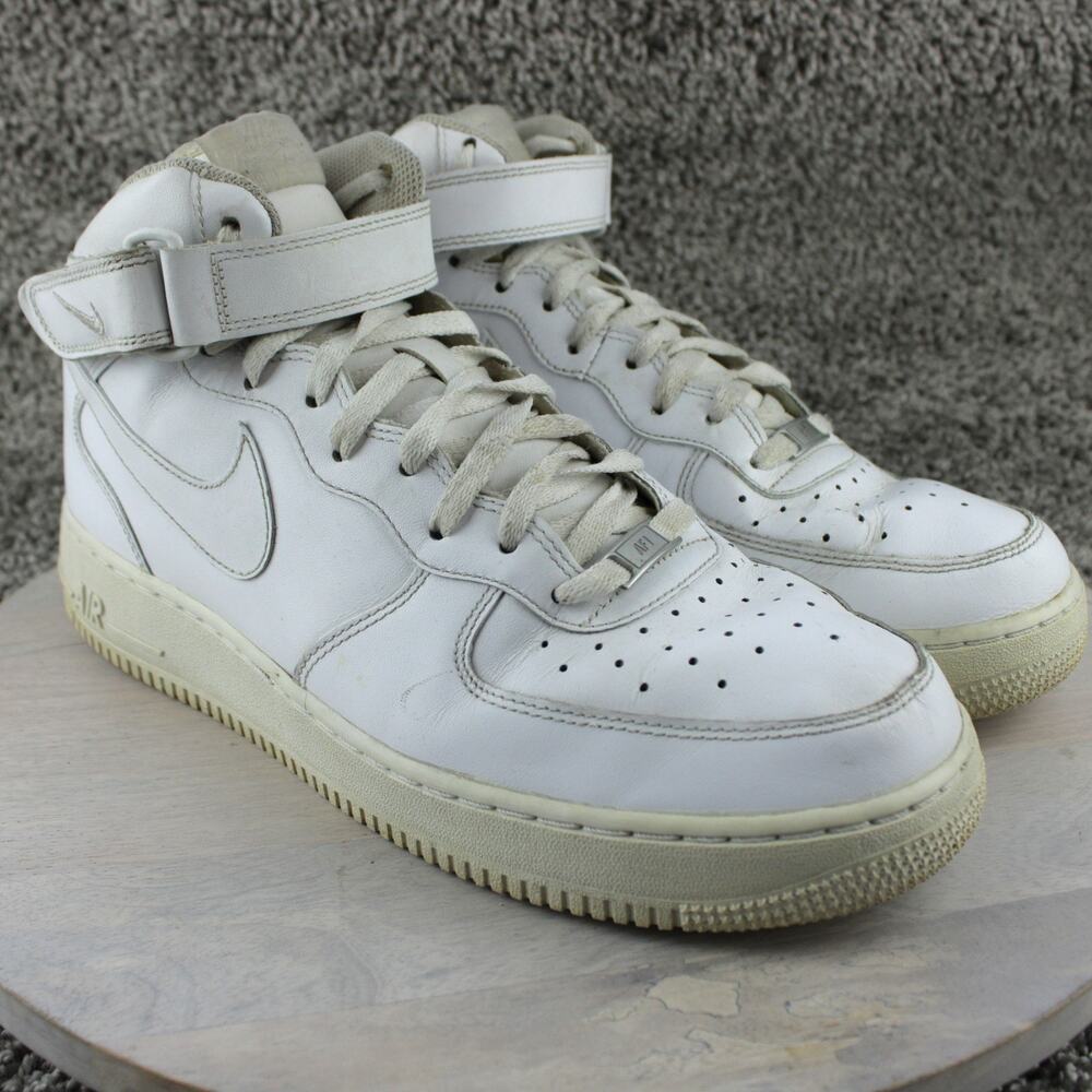 Nike Air Force 1 Mid 07 Triple White Leather Sneakers Men 11